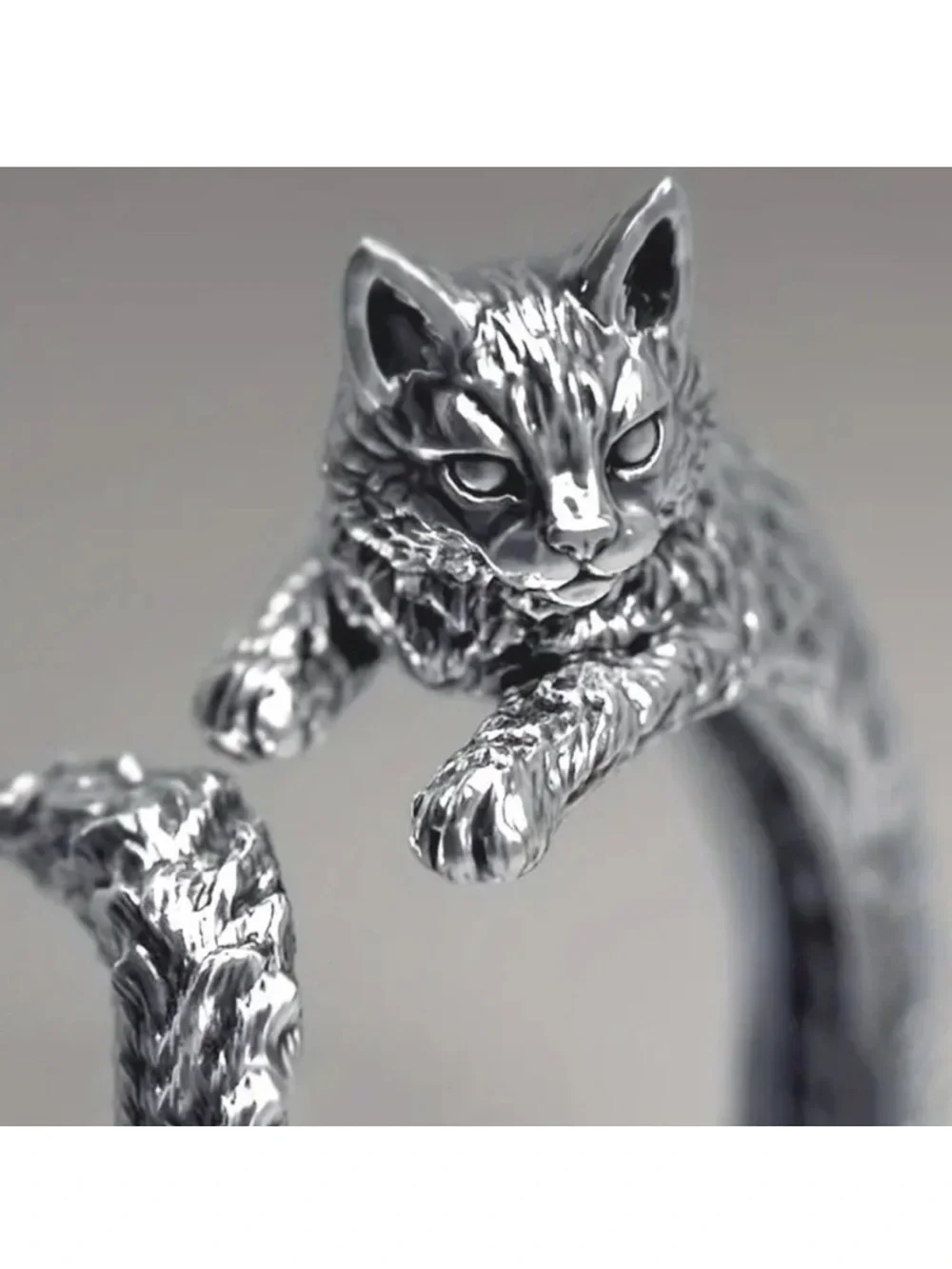 Silver Cat Wrap Ring - Elegant Cat Jewelry